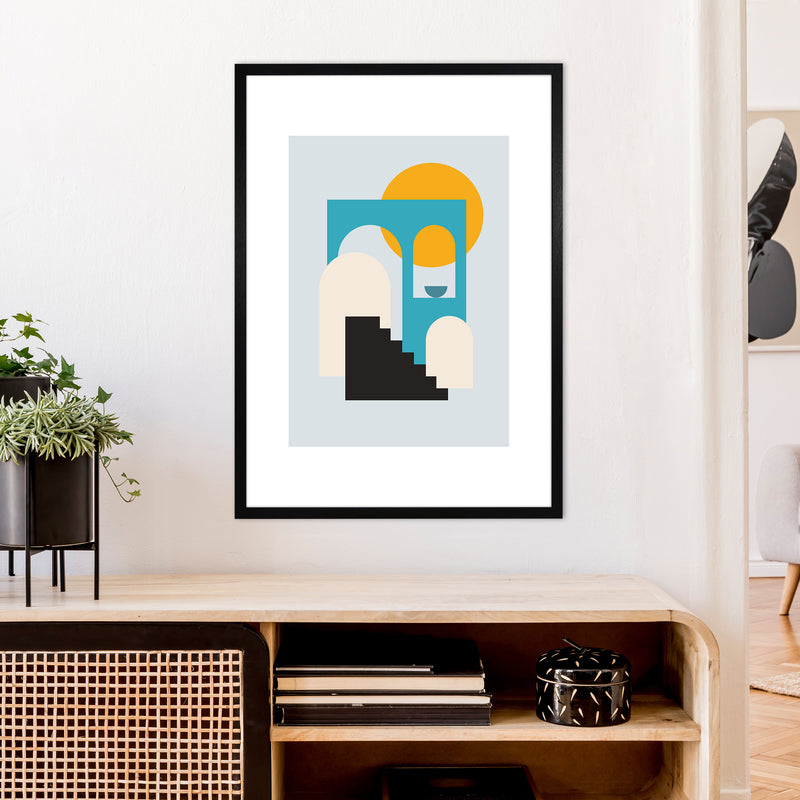 Mita Teal Stairs To Sun N5  Art Print by Pixy Paper A1 White Frame