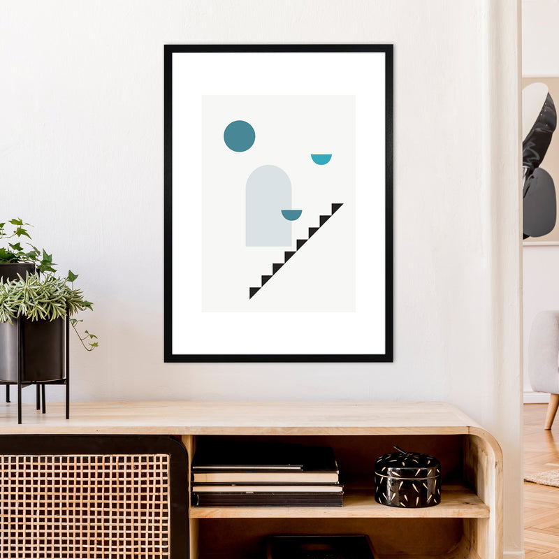 Mita Teal Stairs Right N15  Art Print by Pixy Paper A1 White Frame
