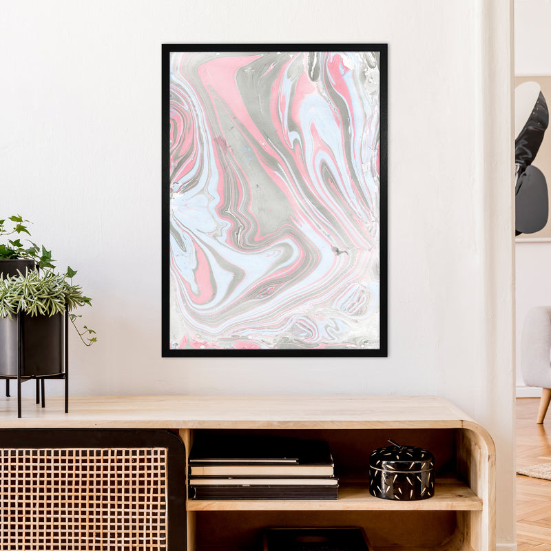 Liquid Mix Stone And Pink  Art Print by Pixy Paper A1 White Frame