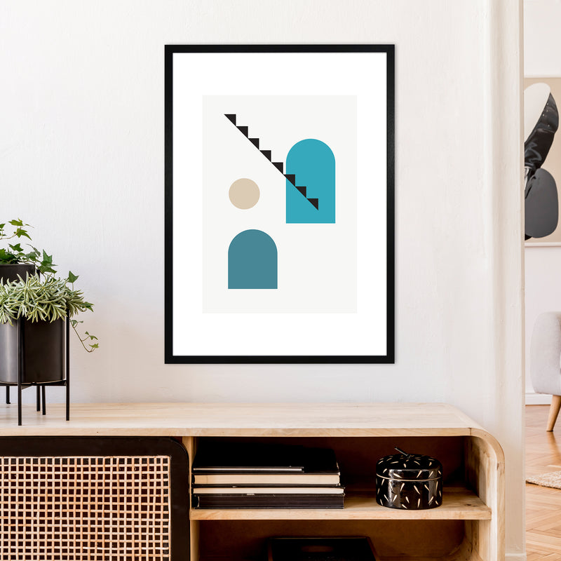 Mita Teal Stairs Left N3  Art Print by Pixy Paper A1 White Frame