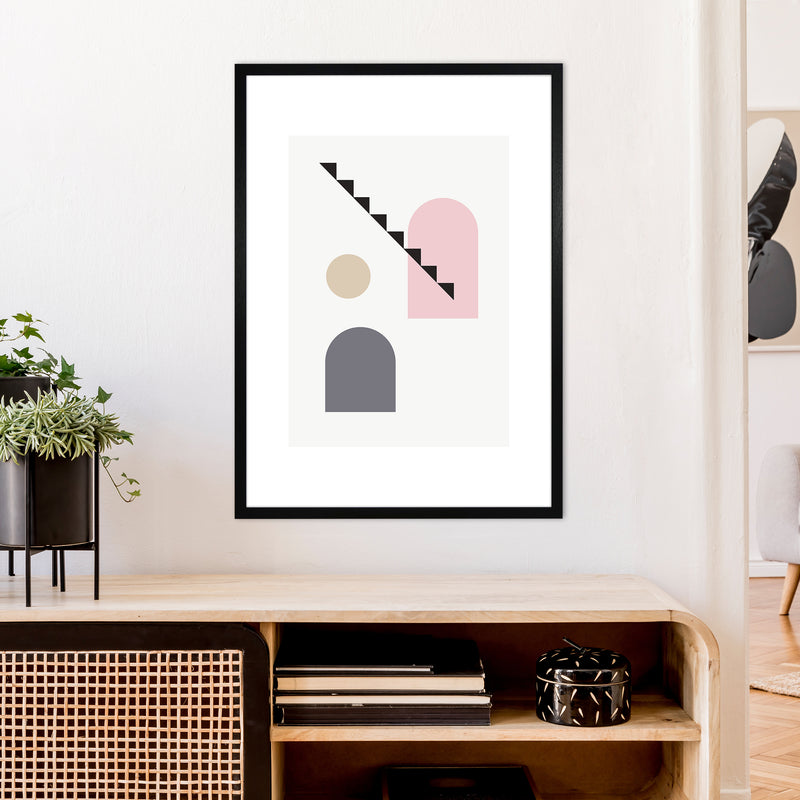 Mila Pink Stairs Left N4  Art Print by Pixy Paper A1 White Frame