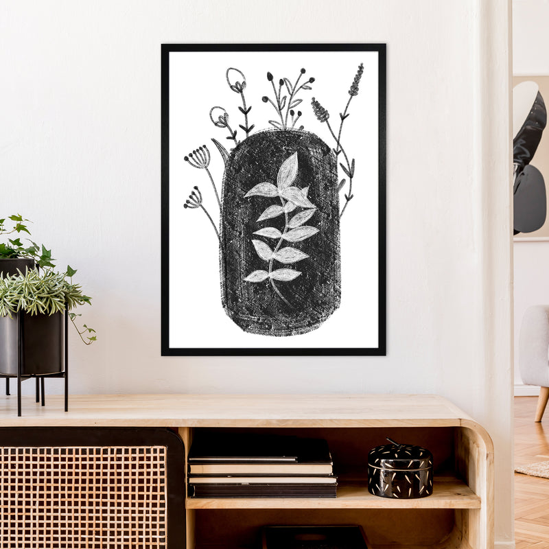 Dalia Chalk Black Floral  Art Print by Pixy Paper A1 White Frame