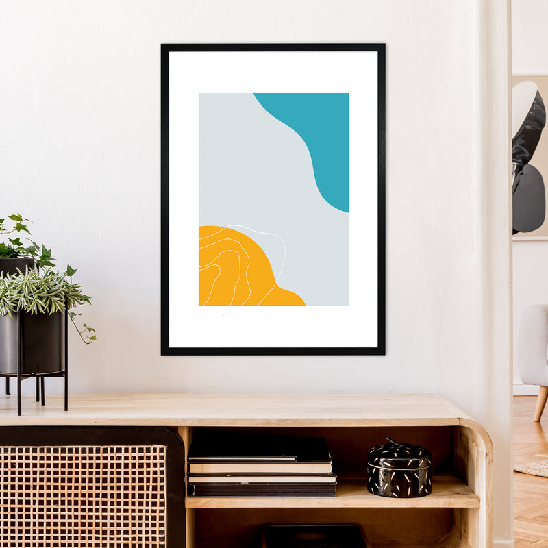 Mita Teal Abstract N19  Art Print by Pixy Paper A1 White Frame