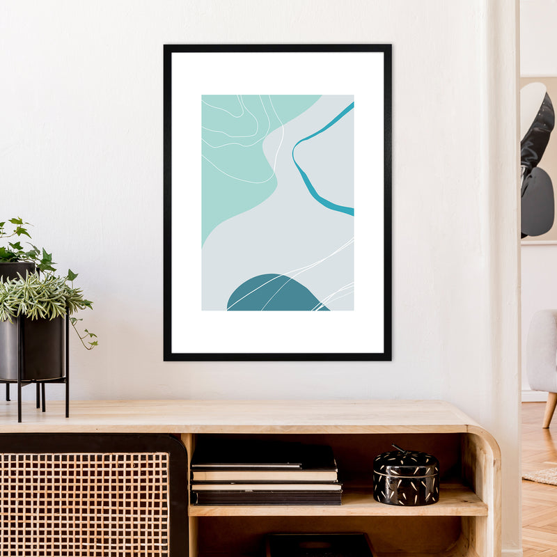 Mita Teal Abstract N17  Art Print by Pixy Paper A1 White Frame