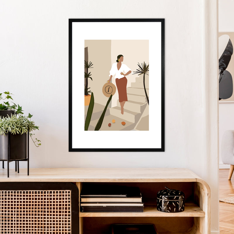 Mica Girl On Stairs N8  Art Print by Pixy Paper A1 White Frame