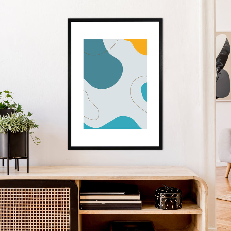 Mita Teal Abstract N16  Art Print by Pixy Paper A1 White Frame
