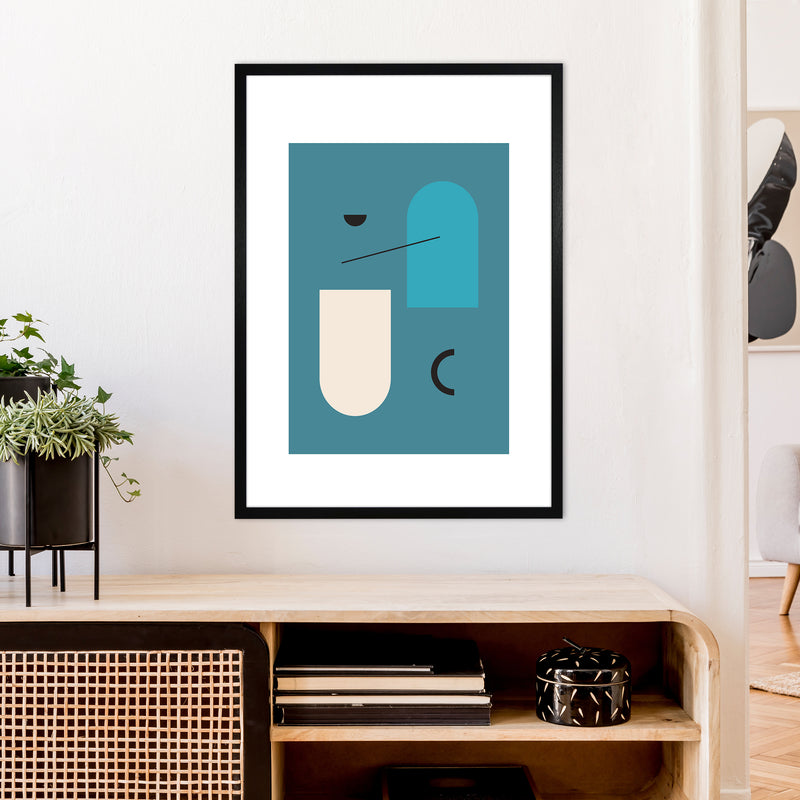 Mita Teal Abstract N4  Art Print by Pixy Paper A1 White Frame