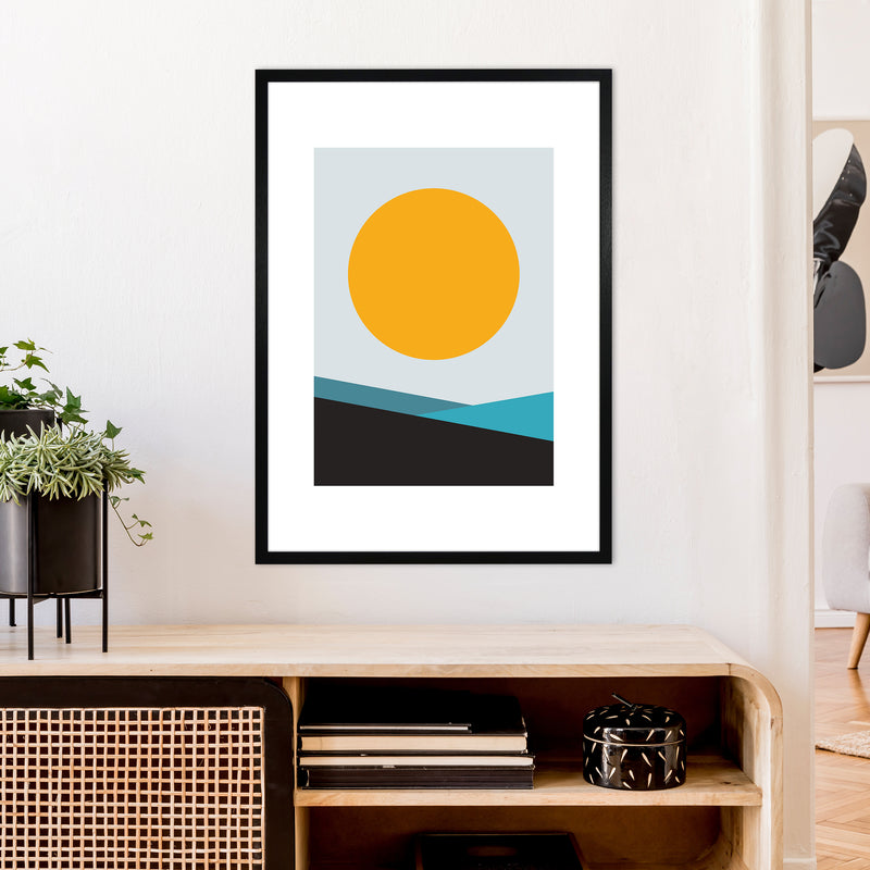 Mita Teal Big Sun N6  Art Print by Pixy Paper A1 White Frame