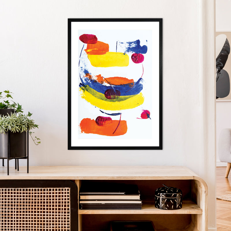 Bright Yellow Blue And Red Paint Strokes  Art Print by Pixy Paper A1 White Frame