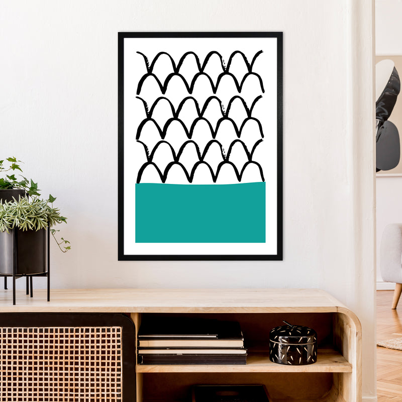Teal Fishscales Neon Funk  Art Print by Pixy Paper A1 White Frame