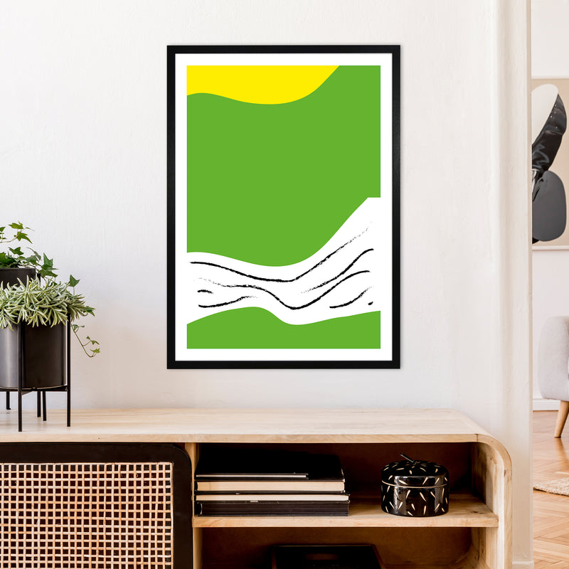 Green Lines Neon Funk  Art Print by Pixy Paper A1 White Frame