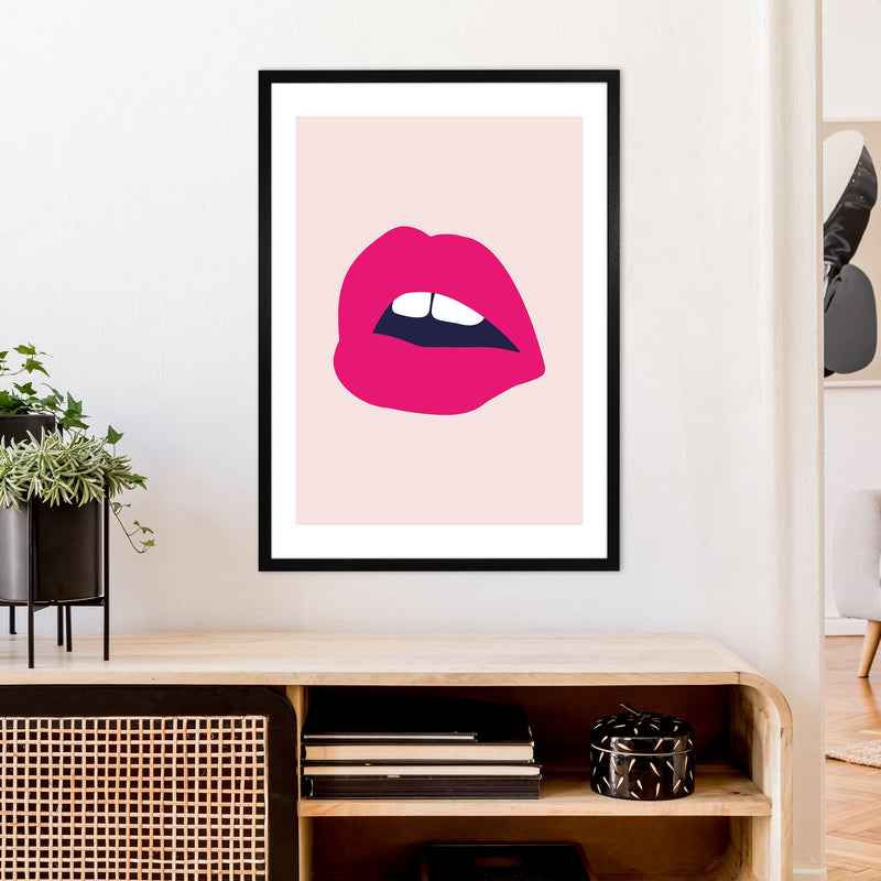 Pink Lips Salmon Back  Art Print by Pixy Paper A1 White Frame