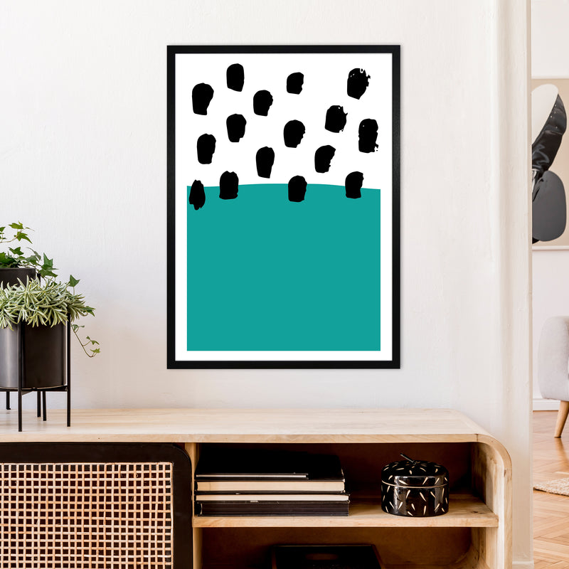 Teal Polka Neon Funk  Art Print by Pixy Paper A1 White Frame