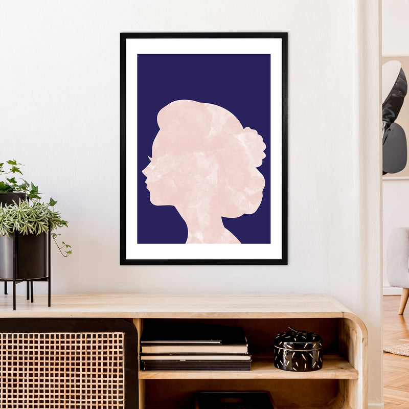 Marble Head Navy  Art Print by Pixy Paper A1 White Frame