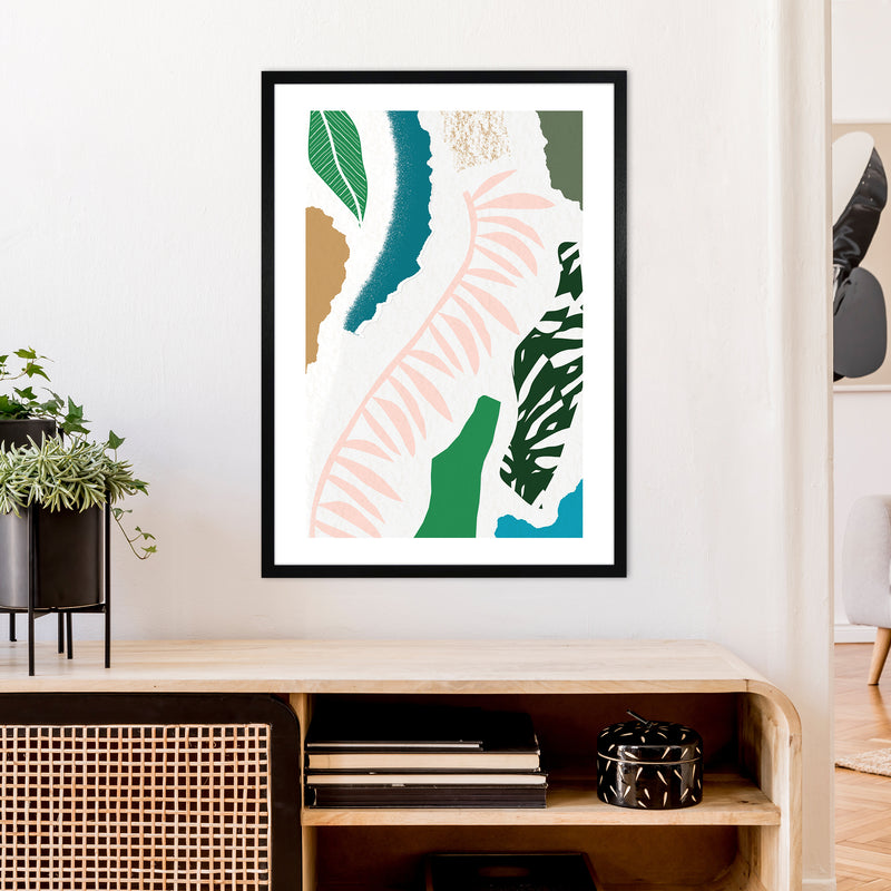 Pink Leaf Jungle Abstract  Art Print by Pixy Paper A1 White Frame