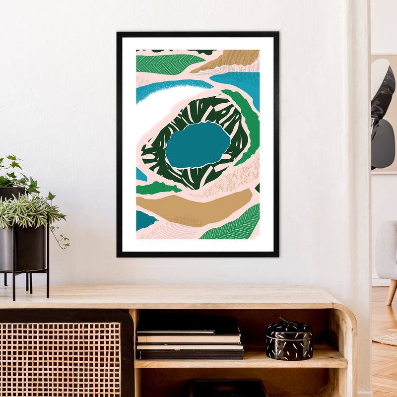 Blue Lake Jungle Abstract  Art Print by Pixy Paper A1 White Frame