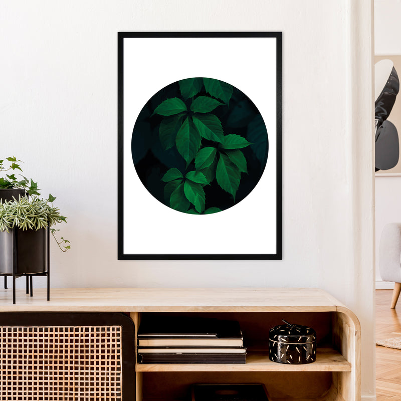 Deep Green Leaf Circle  Art Print by Pixy Paper A1 White Frame