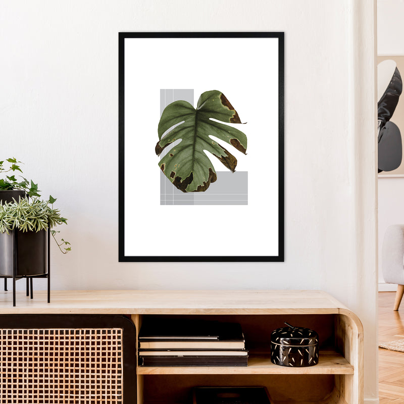 Green Leaf Grey  Art Print by Pixy Paper A1 White Frame