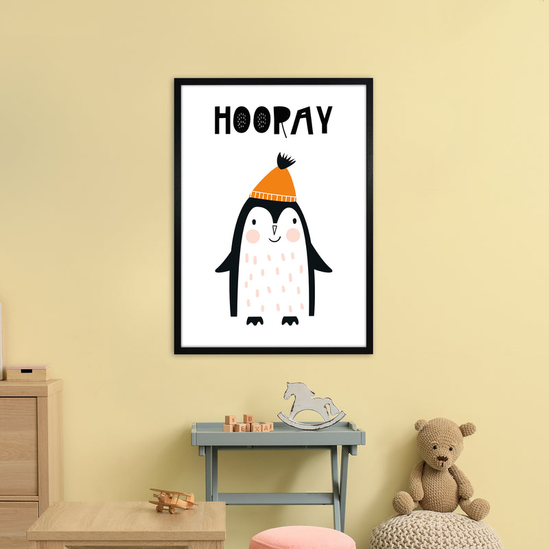 Hooray Penguin Animal  Art Print by Pixy Paper A1 White Frame