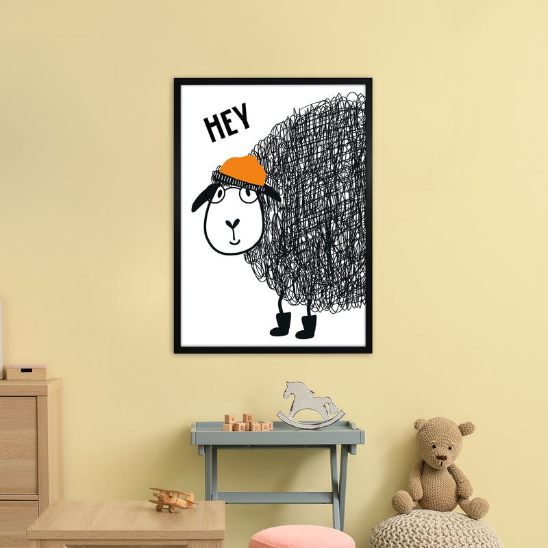 Hey Sheep Animal  Art Print by Pixy Paper A1 White Frame