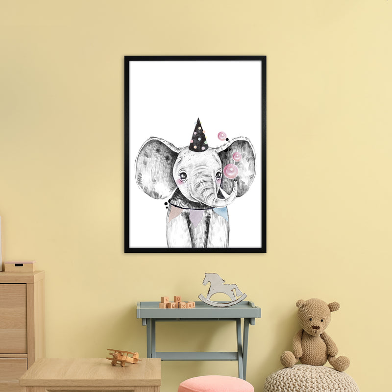 Safari Babies Elephant With Party Hat  Art Print by Pixy Paper A1 White Frame