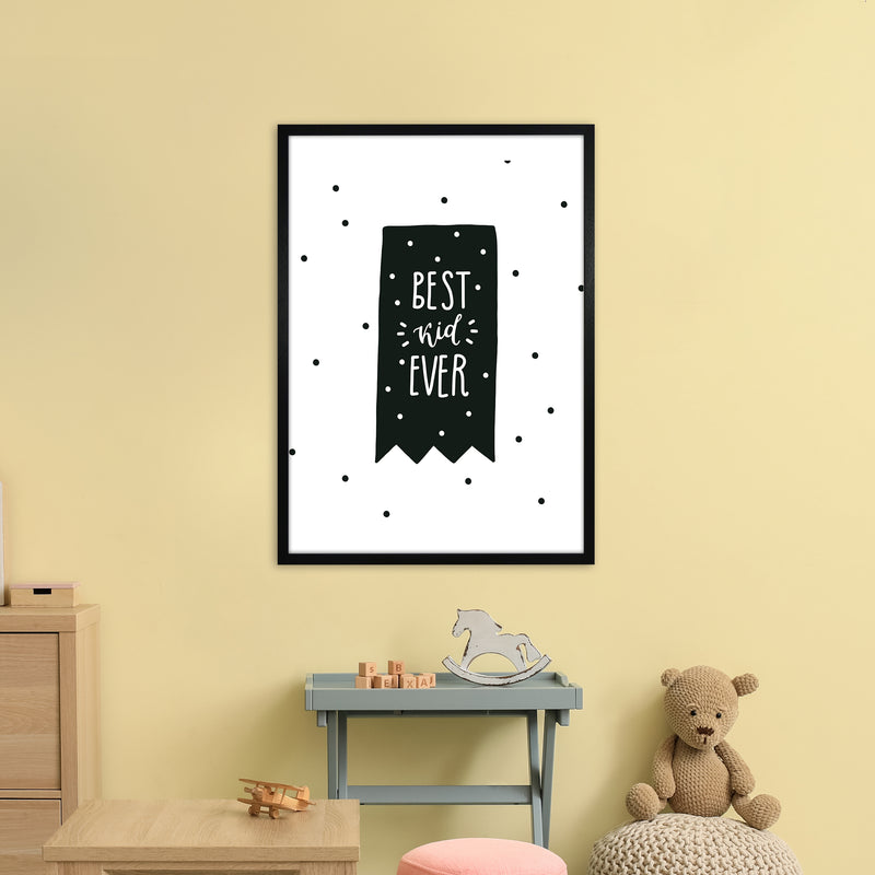 Best Kid Ever Flag Black Super Scandi  Art Print by Pixy Paper A1 White Frame