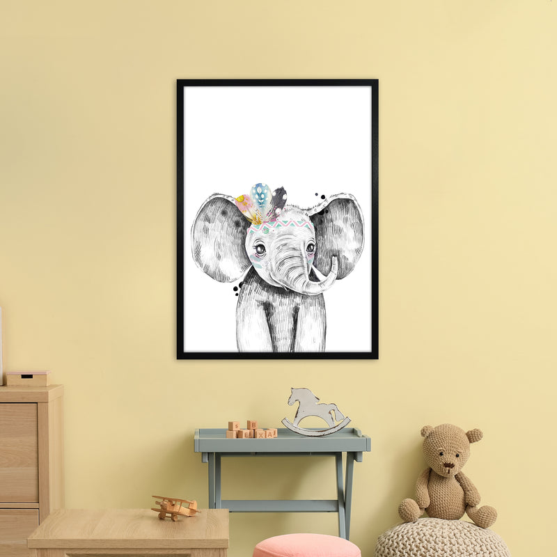 Safari Babies Elephant With Feathers  Art Print by Pixy Paper A1 White Frame