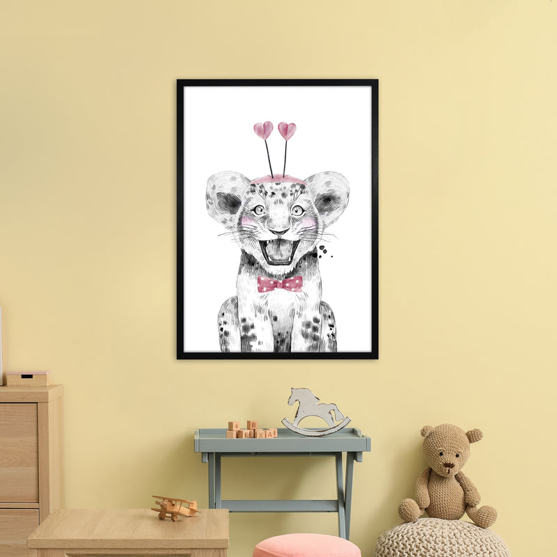 Safari Babies Tiger With Heart Hat  Art Print by Pixy Paper A1 White Frame
