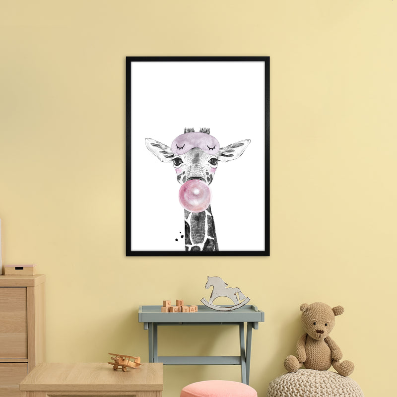Safari Babies Giraffe With Bubble  Art Print by Pixy Paper A1 White Frame