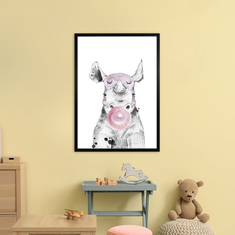 Safari Babies Rhino With Bubble  Art Print by Pixy Paper A1 White Frame