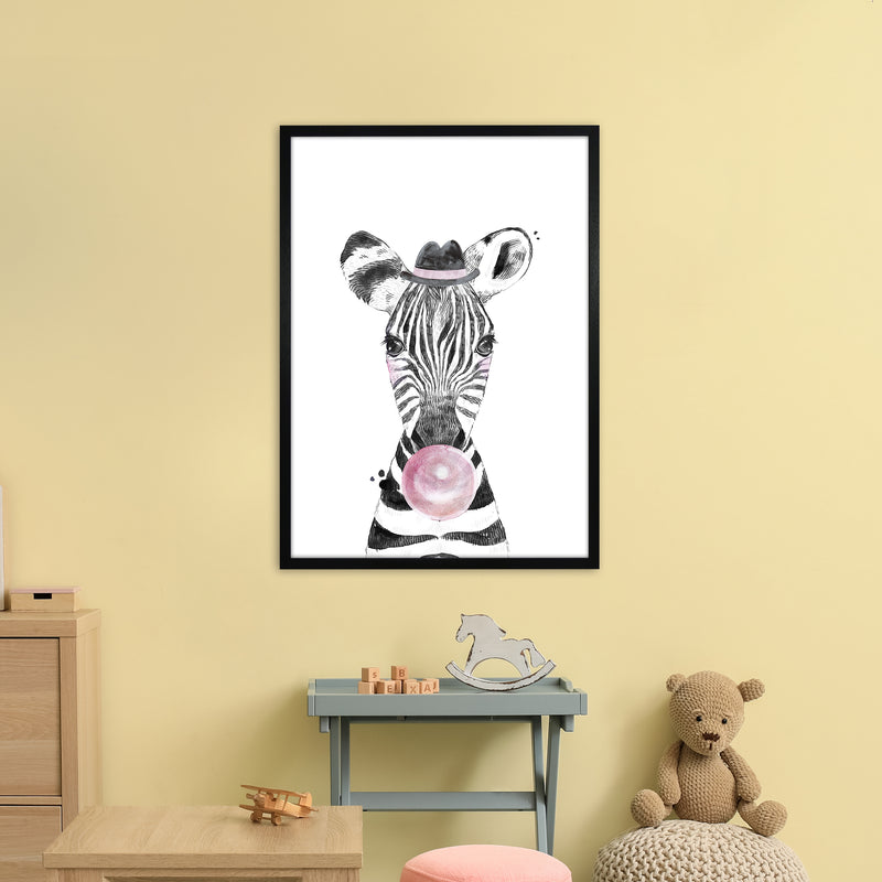 Safari Babies Zebra With Bubble  Art Print by Pixy Paper A1 White Frame