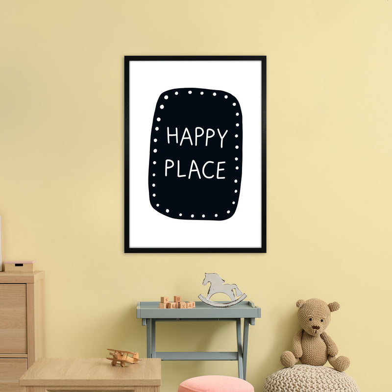 Happy Place Super Scandi Black  Art Print by Pixy Paper A1 White Frame