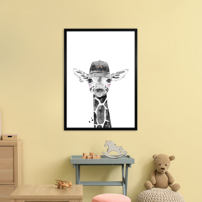 Safari Babies Giraffe With Hat  Art Print by Pixy Paper A1 White Frame