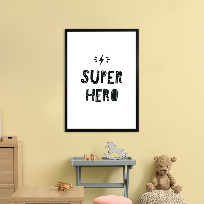 Super Hero Black Super Scandi  Art Print by Pixy Paper A1 White Frame