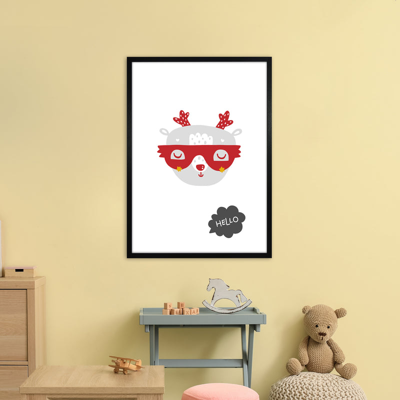 Hello Animal Red Super Scandi  Art Print by Pixy Paper A1 White Frame