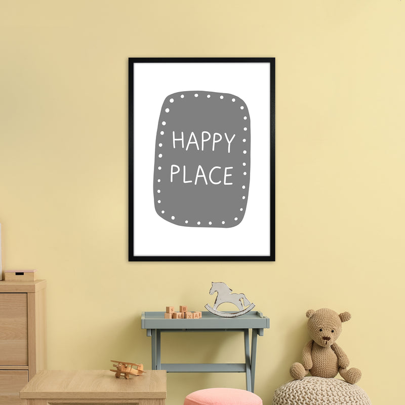 Happy Place Super Scandi Grey  Art Print by Pixy Paper A1 White Frame