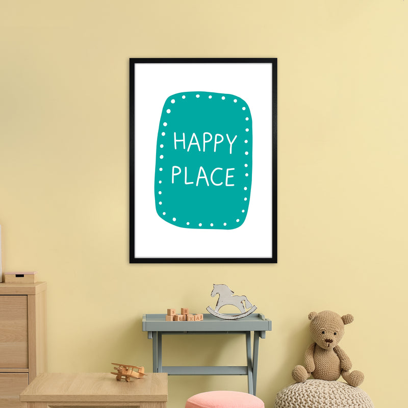 Happy Place Teal Super Scandi  Art Print by Pixy Paper A1 White Frame