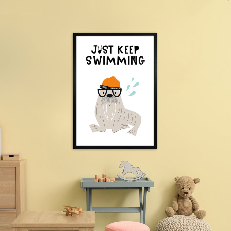 Just Keep Swimming Animal Pop  Art Print by Pixy Paper A1 White Frame