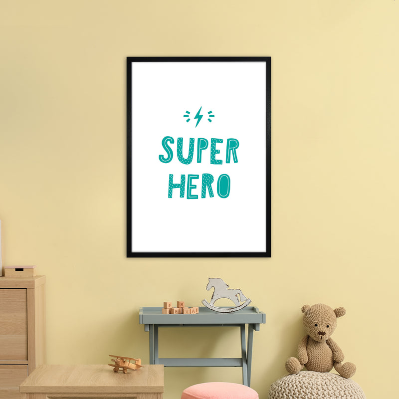 Super Hero Teal Super Scandi  Art Print by Pixy Paper A1 White Frame