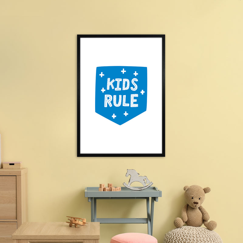 Kids Rule Blue Super Scandi  Art Print by Pixy Paper A1 White Frame