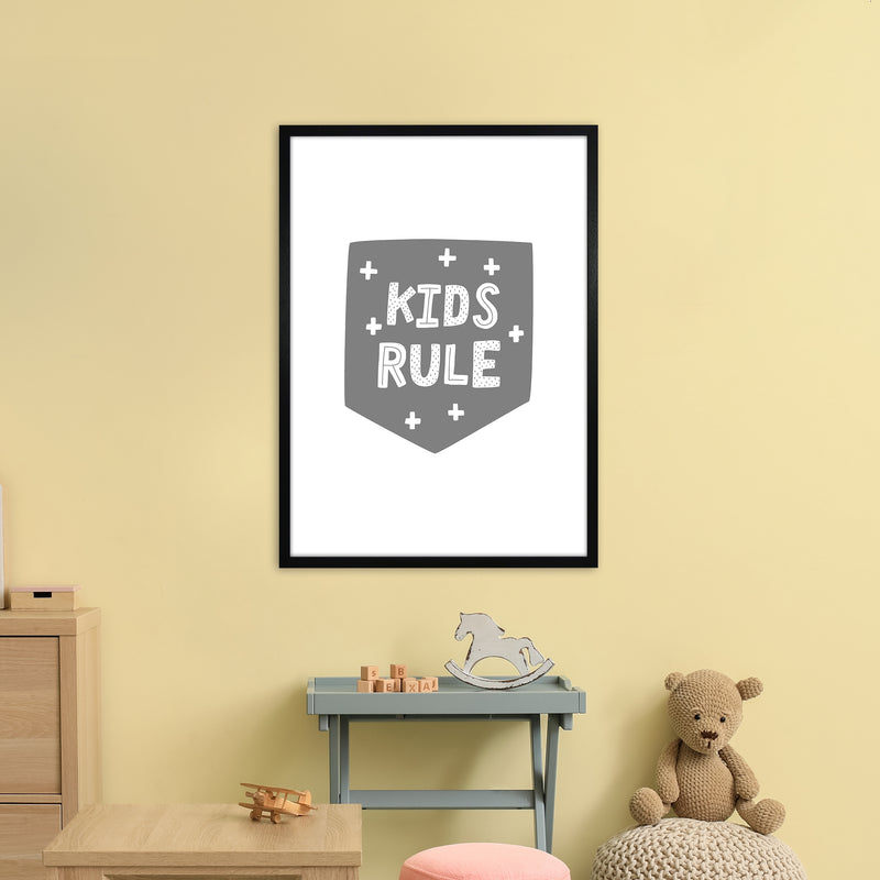 Kids Rule Super Scandi Grey  Art Print by Pixy Paper A1 White Frame