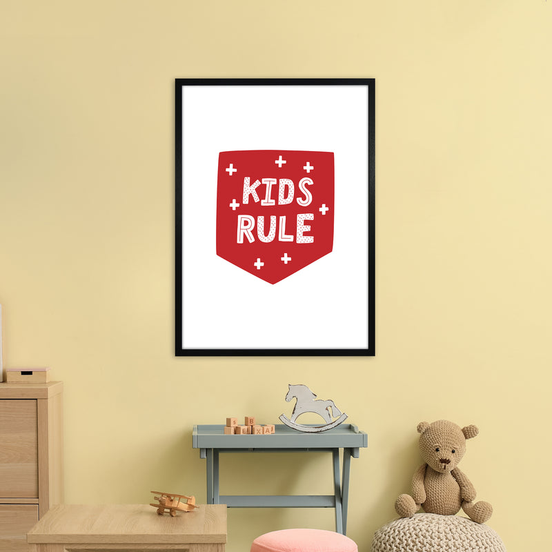 Kids Rule Red Super Scandi  Art Print by Pixy Paper A1 White Frame