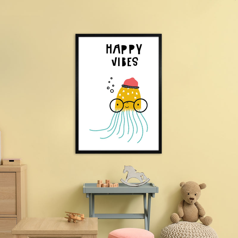 Happy Vibes Animal Pop  Art Print by Pixy Paper A1 White Frame
