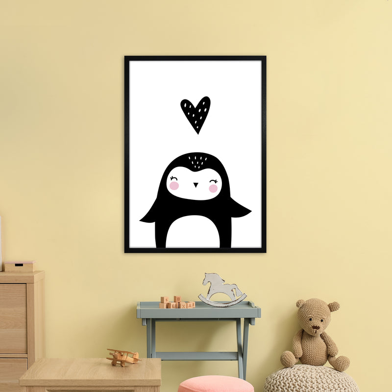 Penguin With Heart  Art Print by Pixy Paper A1 White Frame