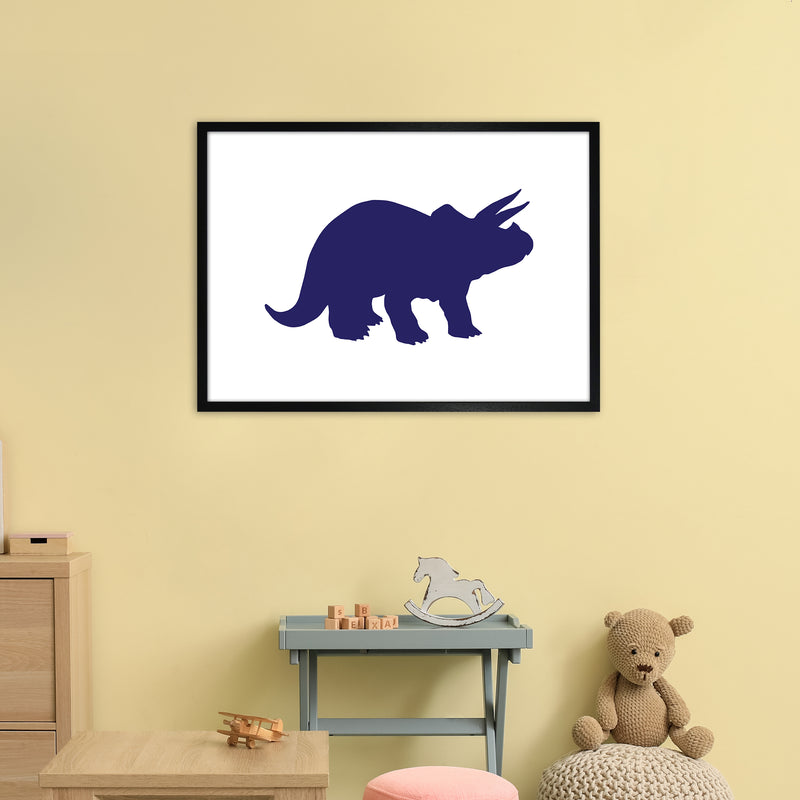 Triceratops Navy  Art Print by Pixy Paper A1 White Frame
