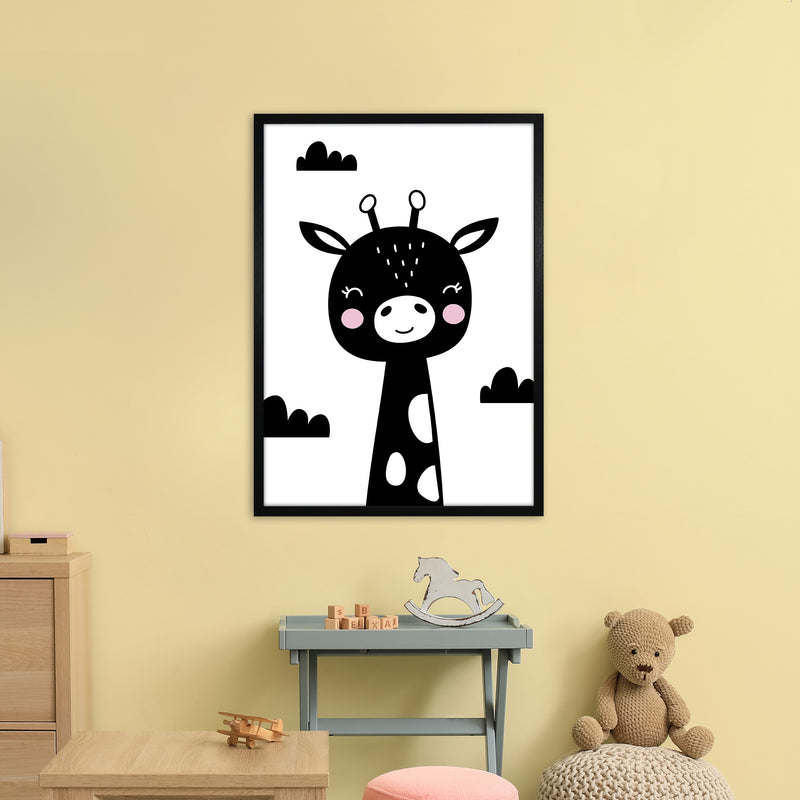 Giraffe Black  Art Print by Pixy Paper A1 White Frame