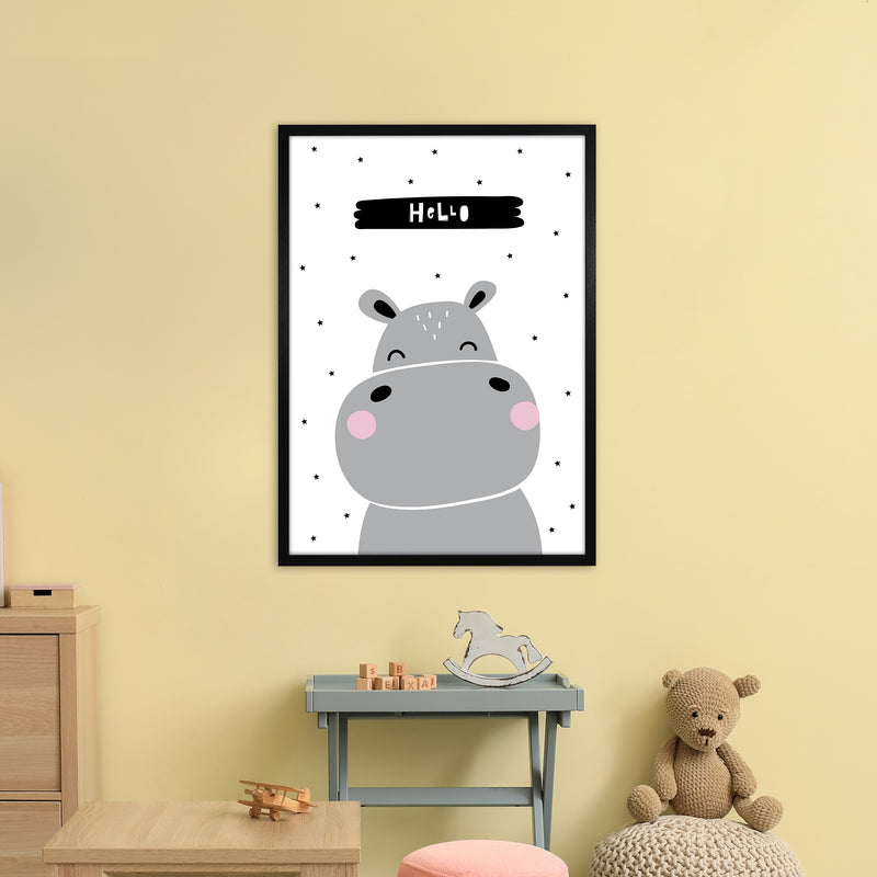 Hello Hippo  Art Print by Pixy Paper A1 White Frame