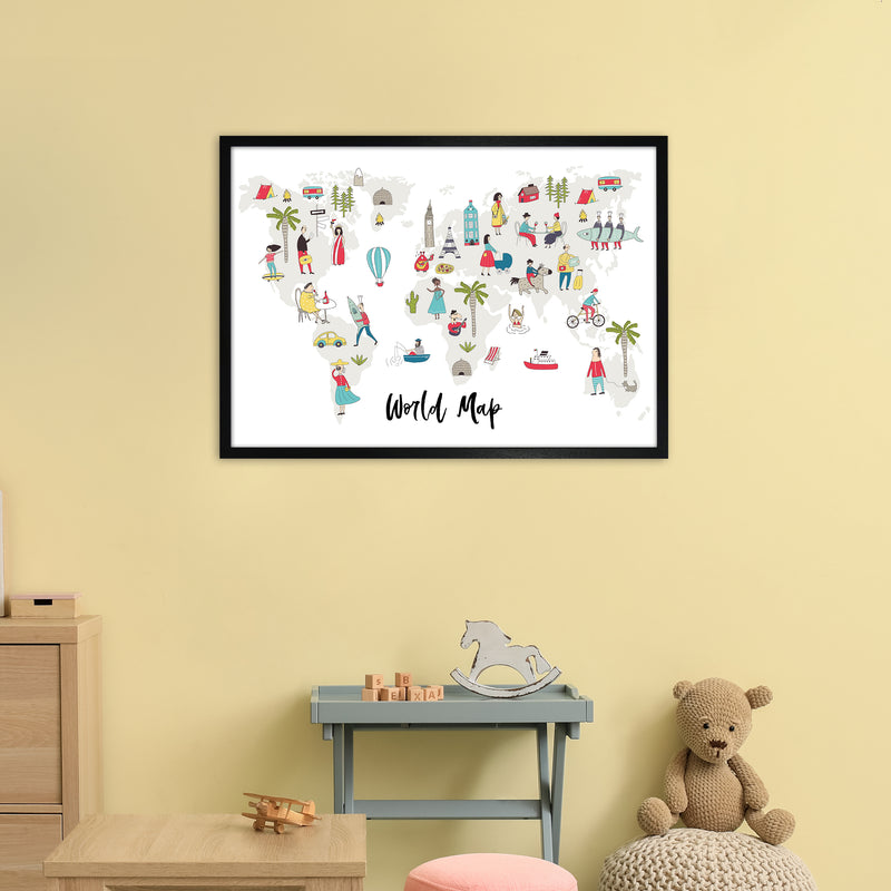 World Map  Art Print by Pixy Paper A1 White Frame