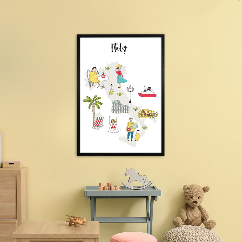 Italy Map  Art Print by Pixy Paper A1 White Frame
