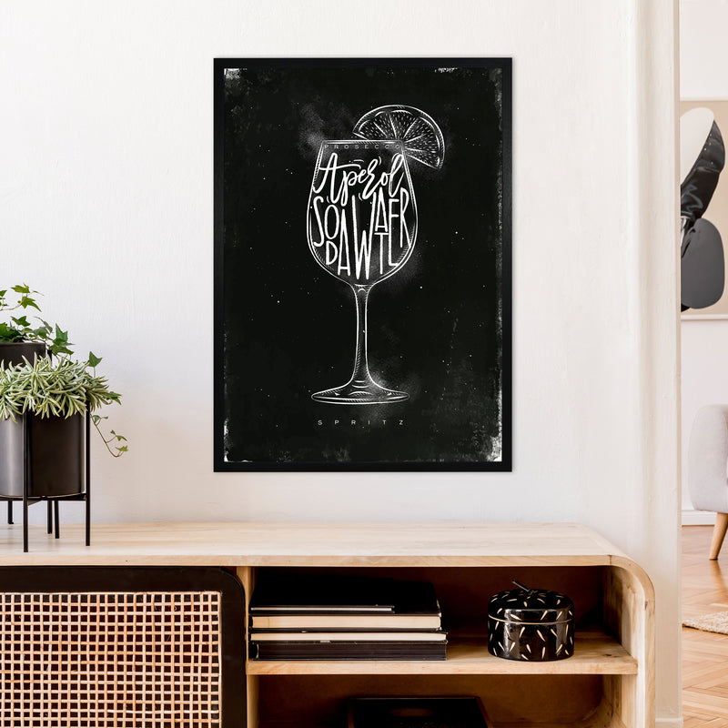 Prosecco Spritz Cocktail Black  Art Print by Pixy Paper A1 White Frame